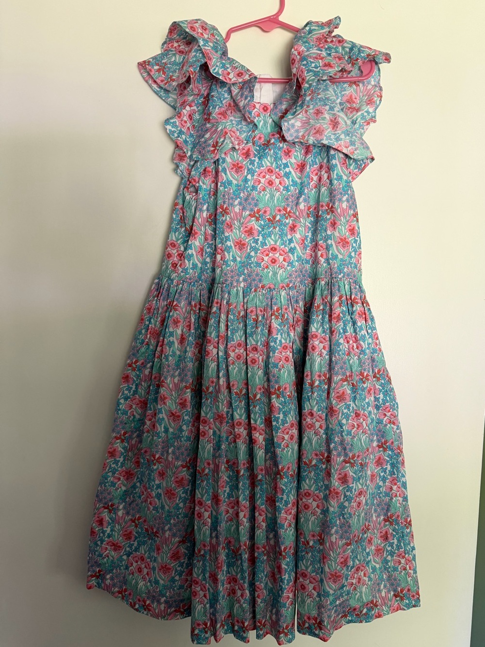 Jacadi Girls' Floral Ruffle Sundress - Pink & Aqua - Size 10